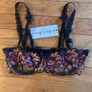 For Love And Lemons Black and Pink Floral Lace Bralette